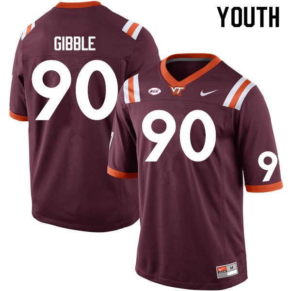 Youth #90 Jared Gibble Virginia Tech Hokies College Football Jerseys Sale-Maroon